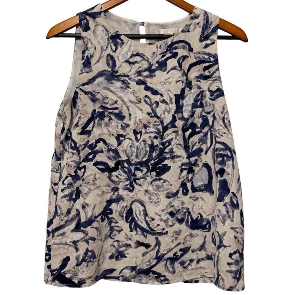 C&E Sleeveless Abstract Artsy Floral Blouse Top Women's Small Keyhole Career - Picture 1 of 10